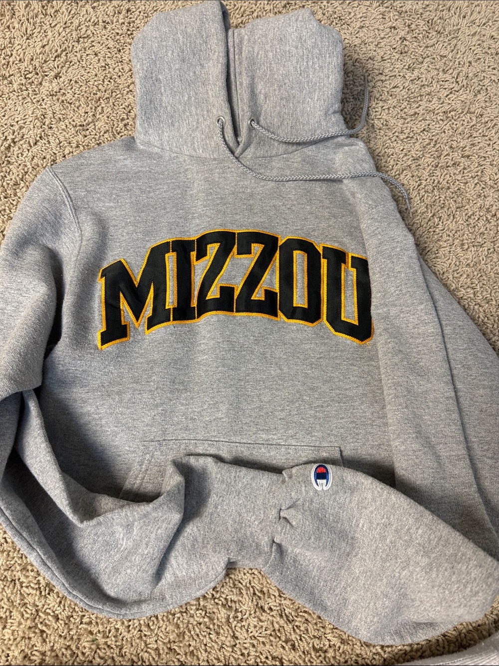 Champion Grey Hoodie with Black and Gold MIZZOU Logo